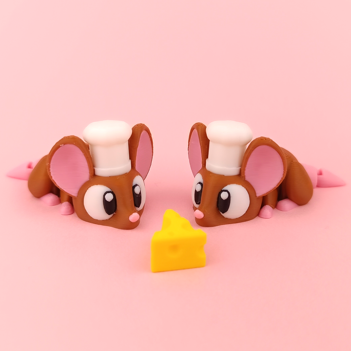 Chef Mouse and Cheese Brown Articulated Collectible Pair with Cheese – Wigglix