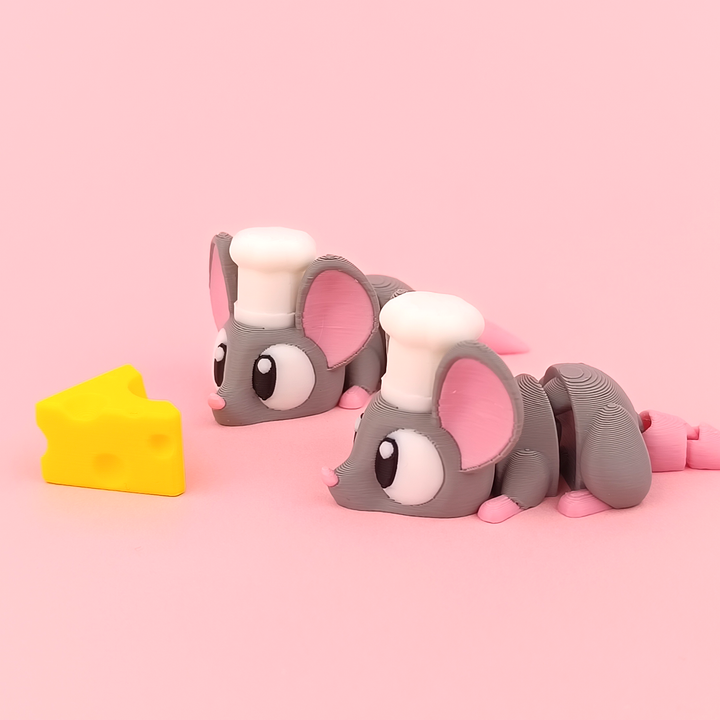 Chef Mouse and Cheese Grey Articulated Collectible Pair with Cheese – Wigglix