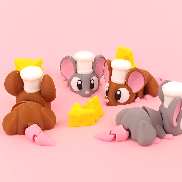 Chef Mouse and Cheese Brown and Grey Collectibles Back View Pink Background – Wigglix