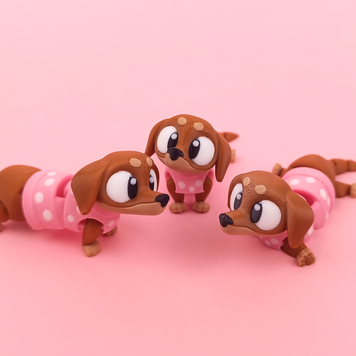 Flexi Sausage Dog 3D Printed Dachshund Multiple Poses Pink Outfit – Wigglix