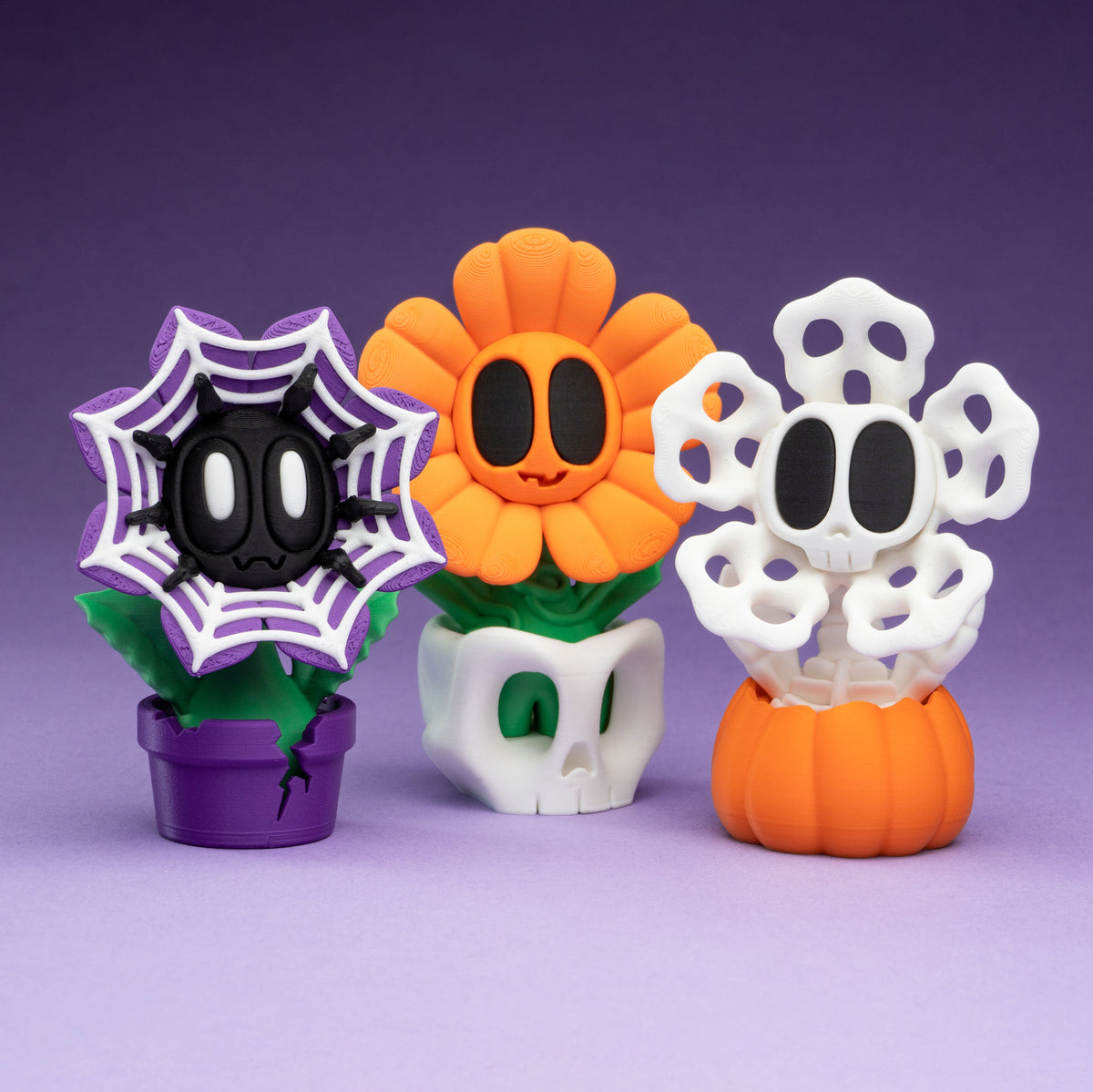 Halloween Flowers – Cute Spooky Flower Trio Collectible Set (3 Flowers + 3 Pots)