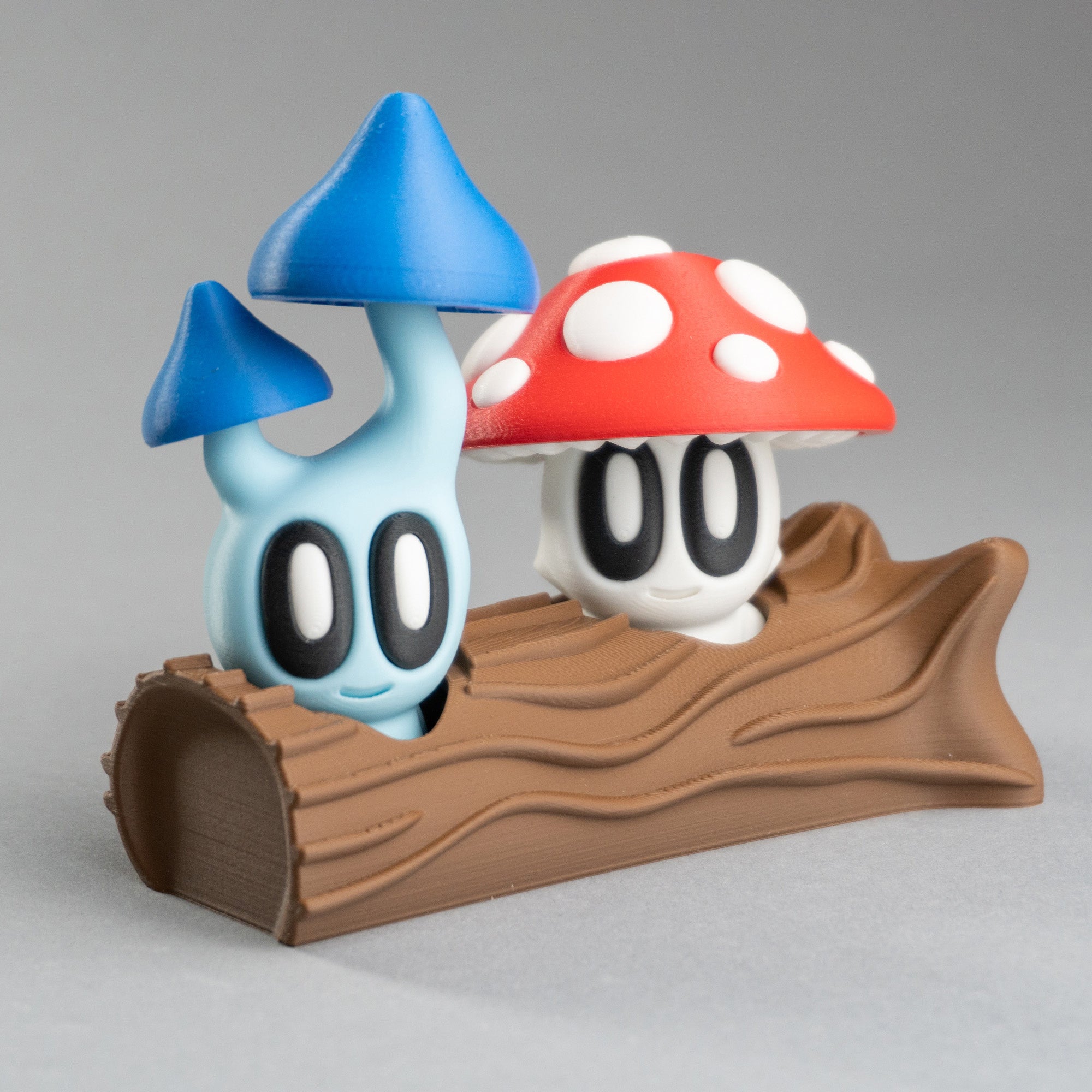 Mushroom Buddies with Log – Whimsical Forest Collectibles