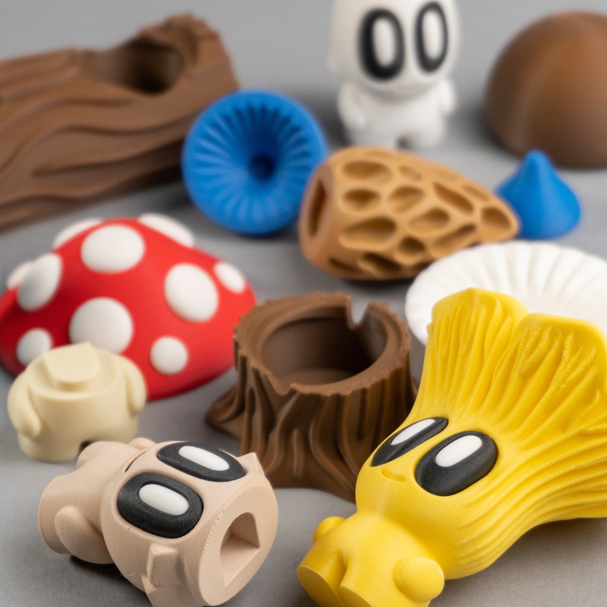 Mushroom Buddies with Log – Whimsical Forest Collectibles