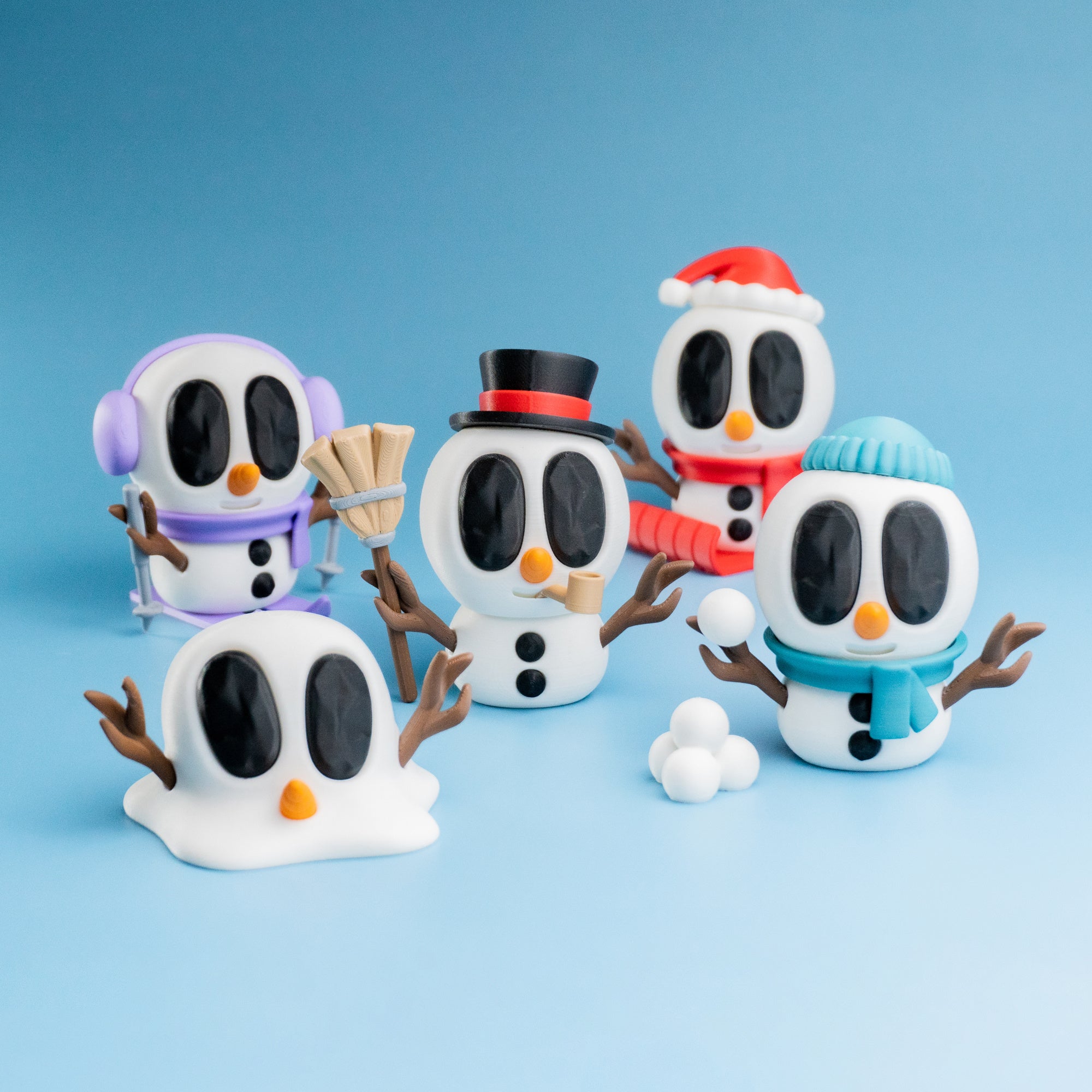 Blob Snowmen Winter Collectible Set of 5 Wigglix
