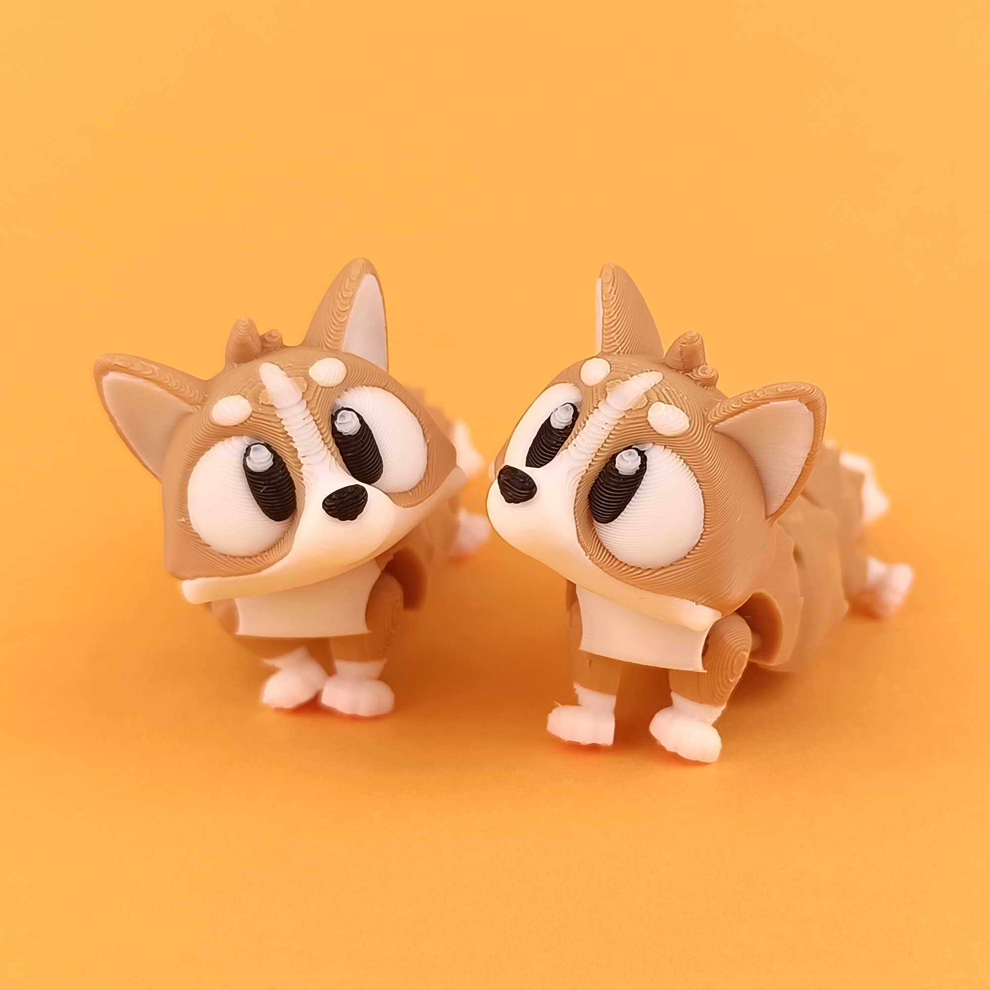Flexi Corgi Poseable 3D Printed Collectible Pair Front View – Wigglix