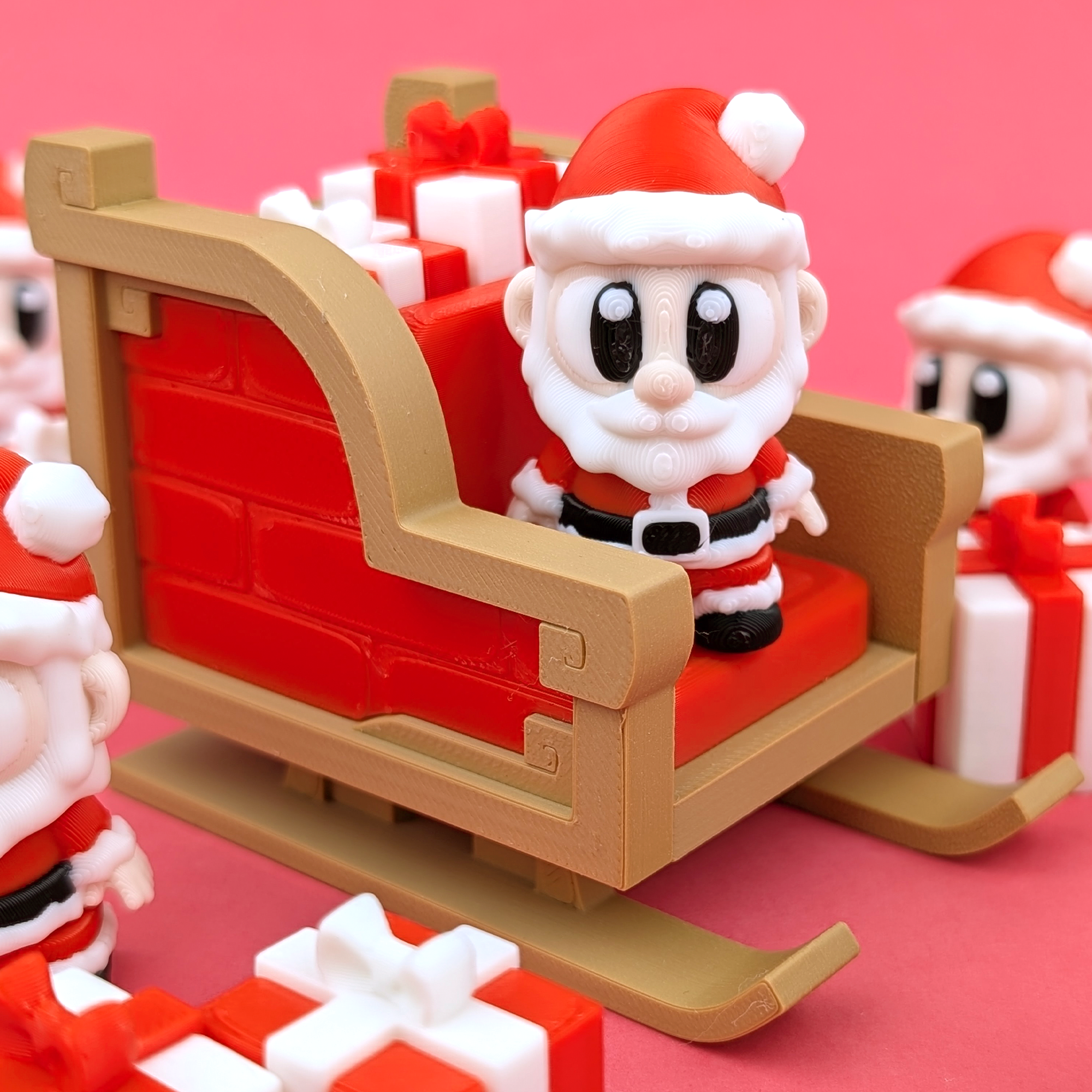 Santa Cart Gift Set – Adorable Christmas Collectible (Santa + Cart + 2 Gift Boxes)